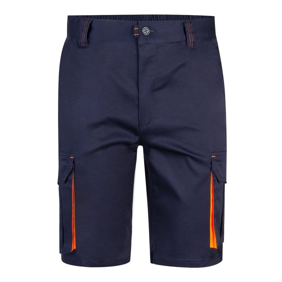 VL HEMERA. Tvåfärgade bermudashorts med flera fickor i stretch (240g/m²), i bomull (46%), EME (38%) och polyester (16%) Blå
