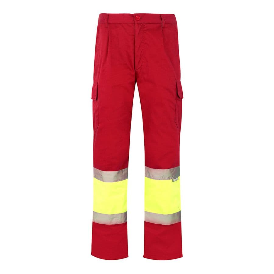 VL ATHENA. Tvåfärgade byxor i kypert (210g/m²), fodrade, flerfickor, i bomull (20%) och polyester (80%) Röd