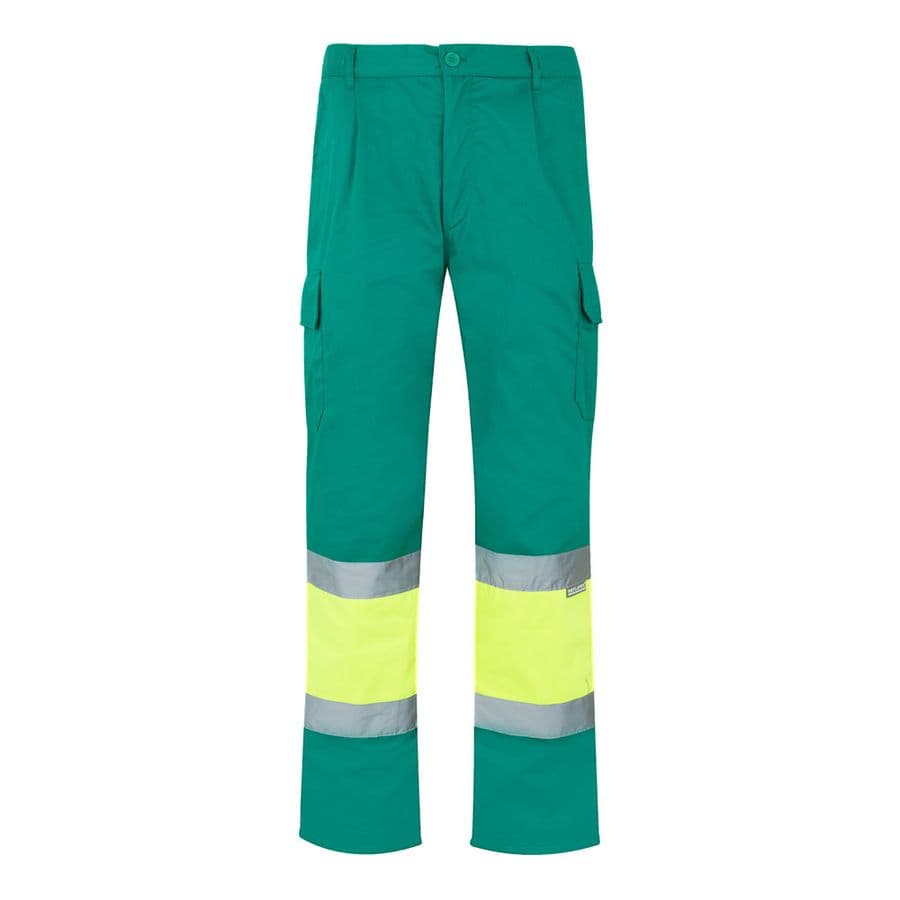 VL ATHENA. Tvåfärgade byxor i kypert (210g/m²), fodrade, flerfickor, i bomull (20%) och polyester (80%) Grön