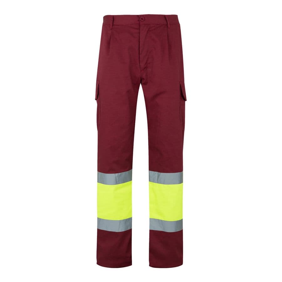 VL ATHENA. Tvåfärgade byxor i kypert (210g/m²), fodrade, flerfickor, i bomull (20%) och polyester (80%) Vinröd