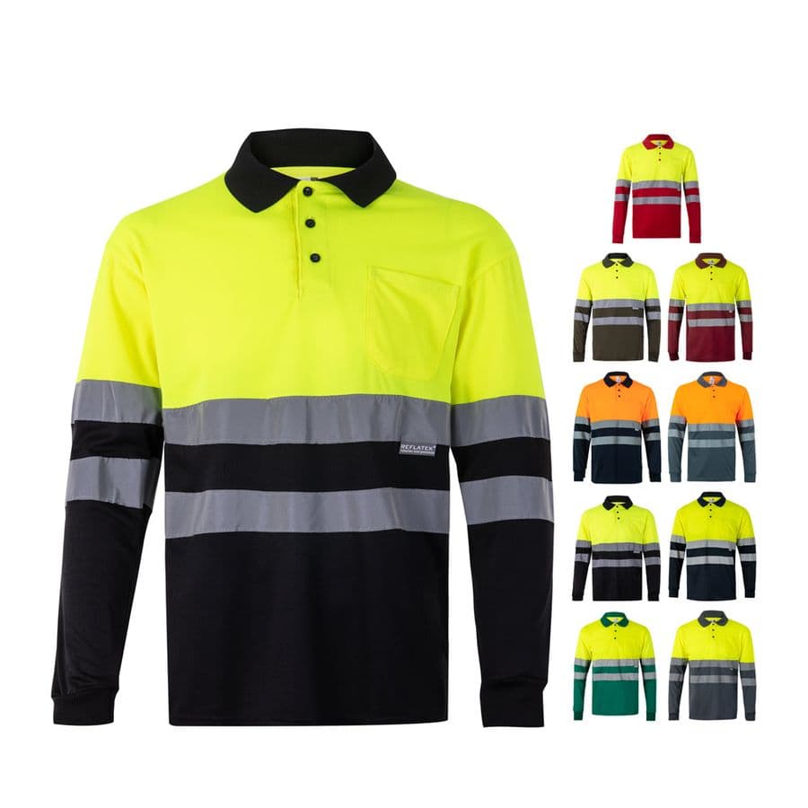 VL VULCAN. Tvåfärgad pikétröja med fågelögon (160g/m²) med långa ärmar, i polyester (100%)
