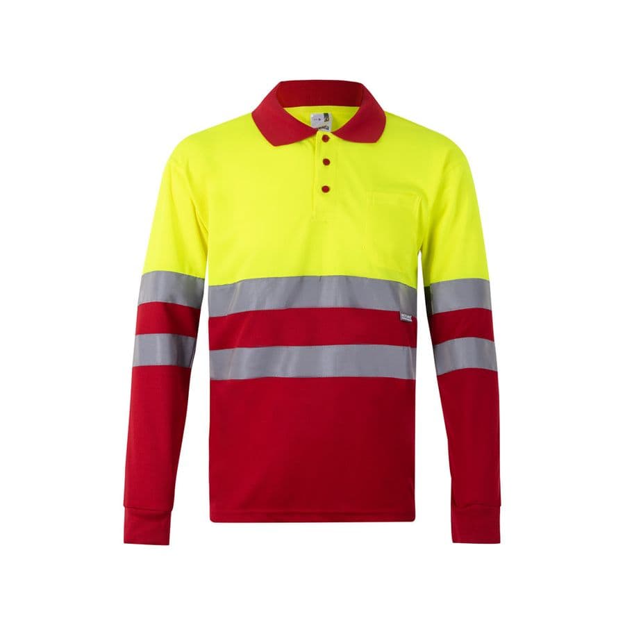 VL VULCAN LARGE. Tvåfärgad pikétröja med fågelögon (160g/m²) med långa ärmar, i polyester (100%) Röd