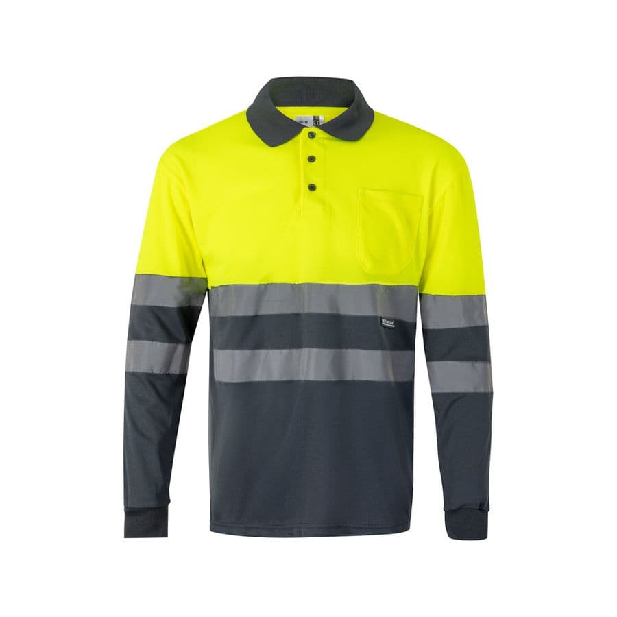 VL VULCAN LARGE. Tvåfärgad pikétröja med fågelögon (160g/m²) med långa ärmar, i polyester (100%) Grå