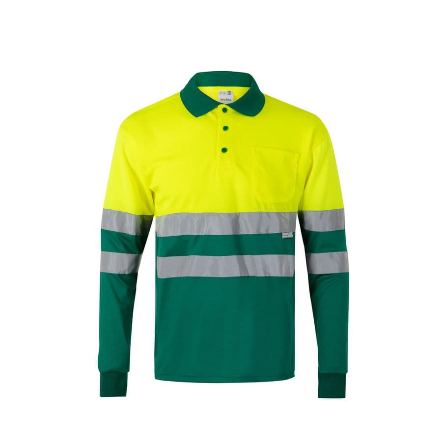 VL VULCAN LARGE. Tvåfärgad pikétröja med fågelögon (160g/m²) med långa ärmar, i polyester (100%) Grön