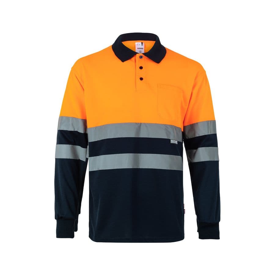 VL VULCAN LARGE. Tvåfärgad pikétröja med fågelögon (160g/m²) med långa ärmar, i polyester (100%) Blå