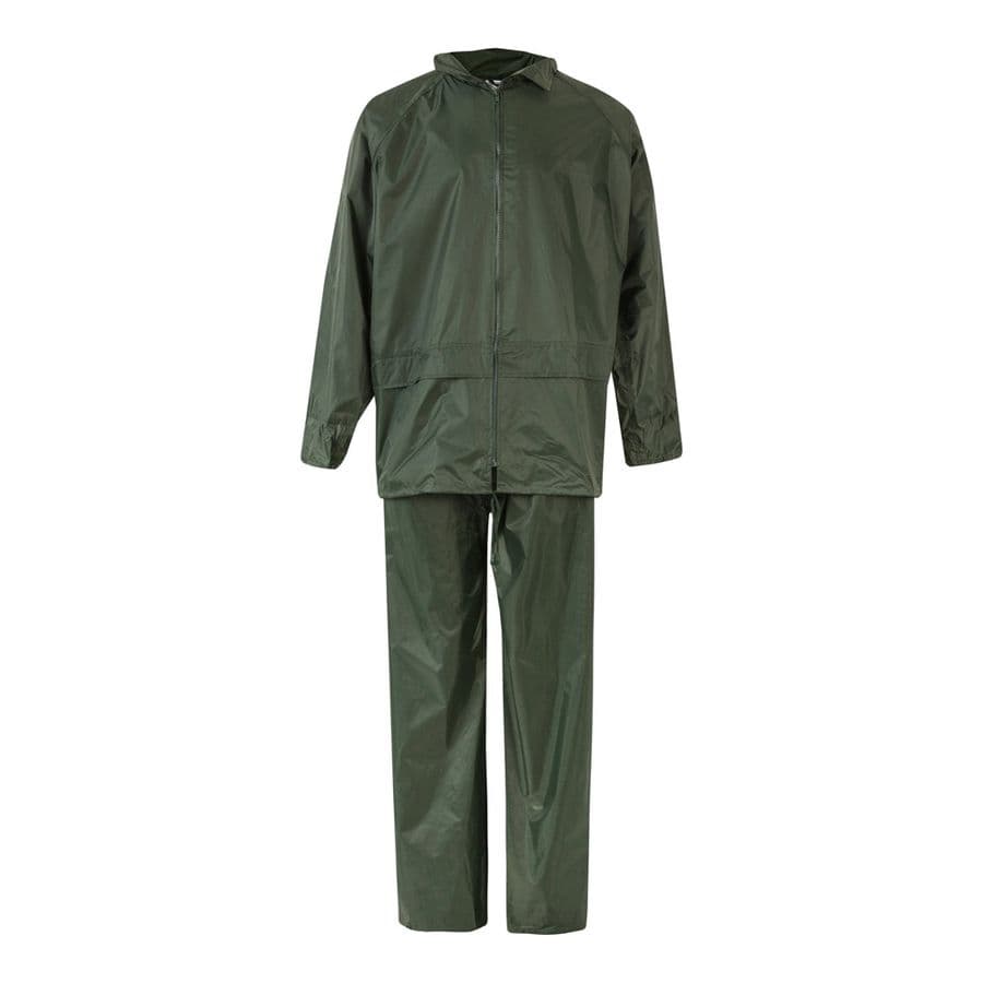 VL SEDNA. Regndräkt (225g/m²), tvådelad i polyester (100%) med PVC-beläggning Grön