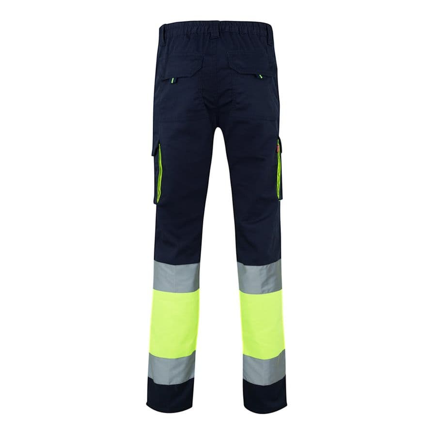 VL ZEUS. Tvåfärgade stretchbyxor med flera fickor (240g/m²), i bomull (46%), EME (38%) och polyester (16%)