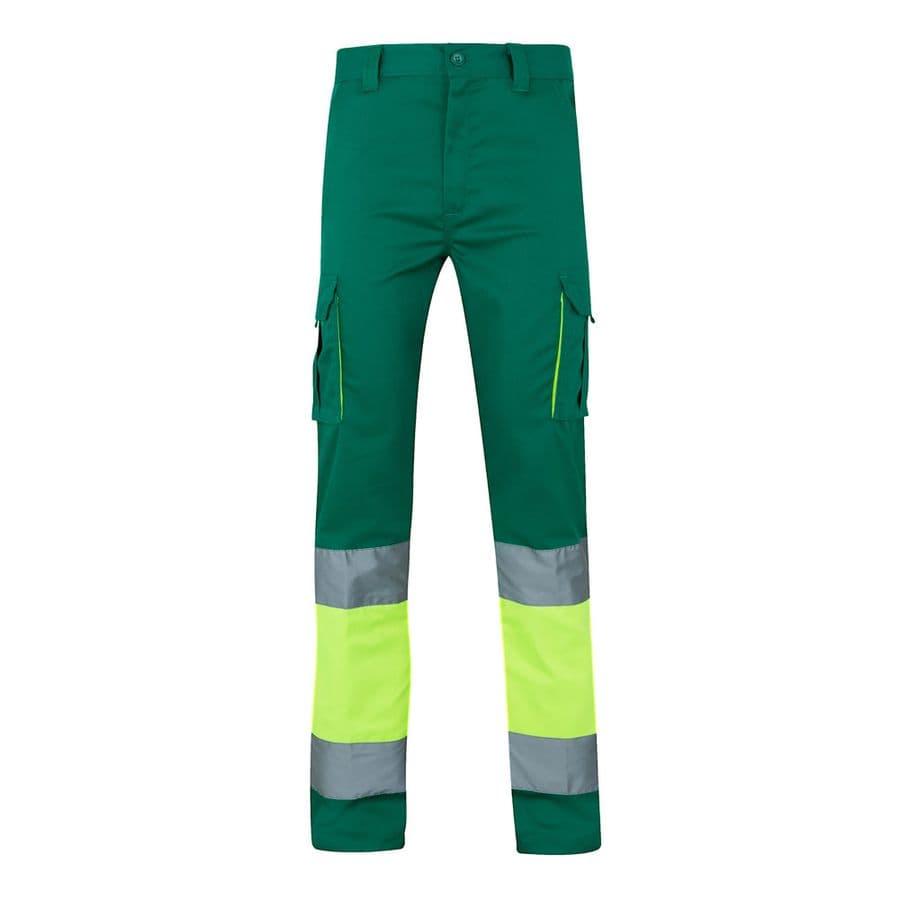 VL ZEUS. Tvåfärgade stretchbyxor med flera fickor (240g/m²), i bomull (46%), EME (38%) och polyester (16%) Grön