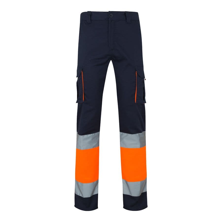 VL ZEUS. Tvåfärgade stretchbyxor med flera fickor (240g/m²), i bomull (46%), EME (38%) och polyester (16%) Blå