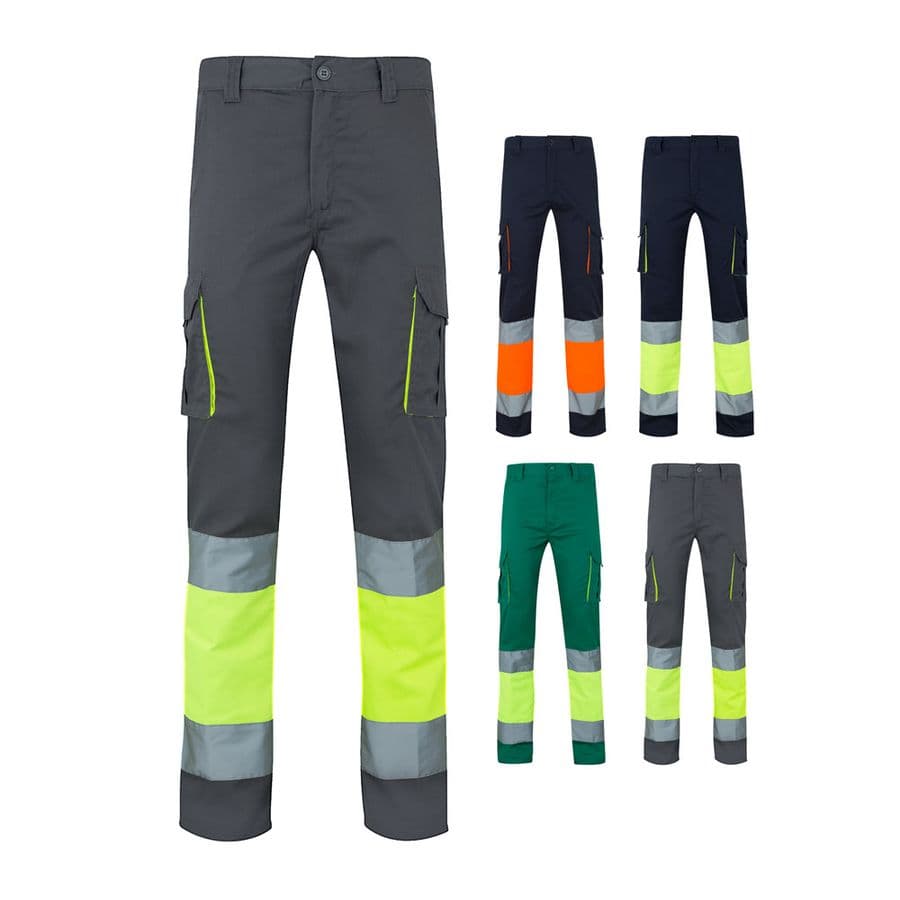 VL ZEUS. Tvåfärgade stretchbyxor med flera fickor (240g/m²), i bomull (46%), EME (38%) och polyester (16%)