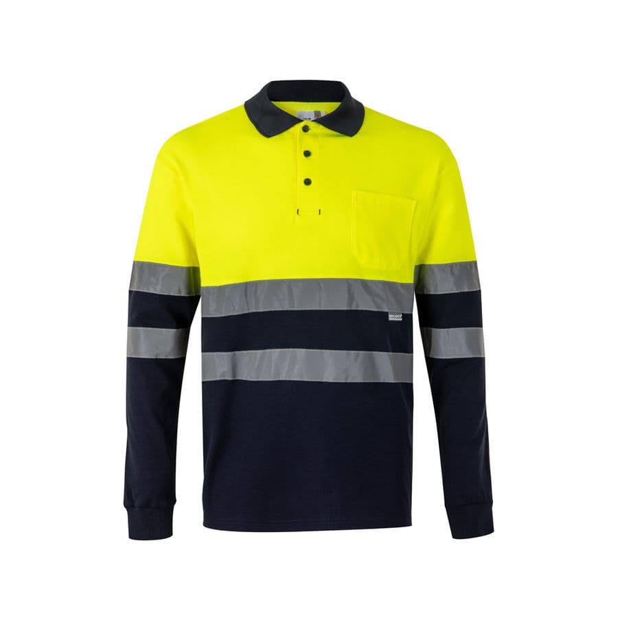 VL PLUTO. Tvåfärgad pikétröja (150g/m²) med långa ärmar, i bomull (55%) och polyester (45%)