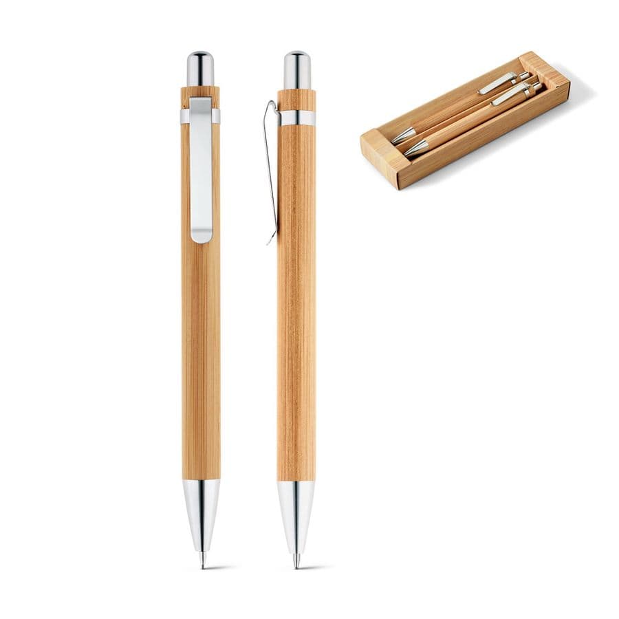 GREENY. Penna och mekanisk penna set av bambu