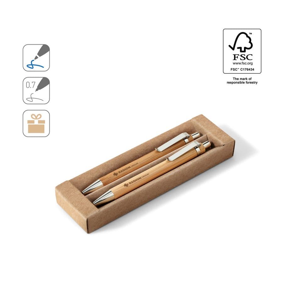 GREENY. Penna och mekanisk penna set av bambu