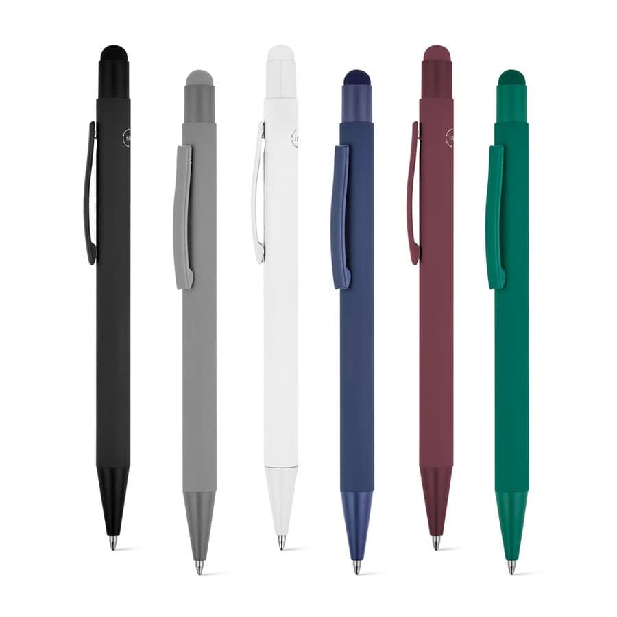 CLINT TOUCH. Kulspetspenna med modern design tillverkad av återvunnen aluminium (100 % rAL) med gummifinish