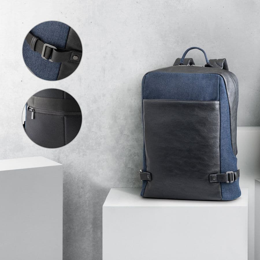 DIVERGENT BACKPACK I. Laptopryggsäck upp till 15.6'' i denim och PU