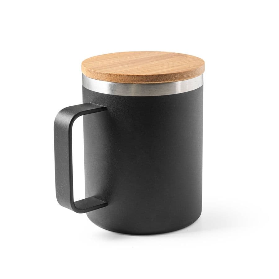 LAUDA. Mugg i 90 % återvunnet rostfritt stål med bambulock 420 mL Svart