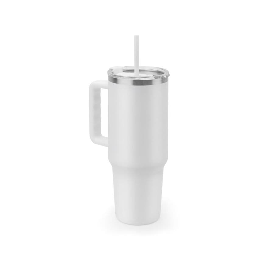 JOYNER XL. Stor termosmugg i rostfritt stål (91 % återvunnen) med vakuumisolerad dubbelvägg och matt yta, 1300 ml Vit