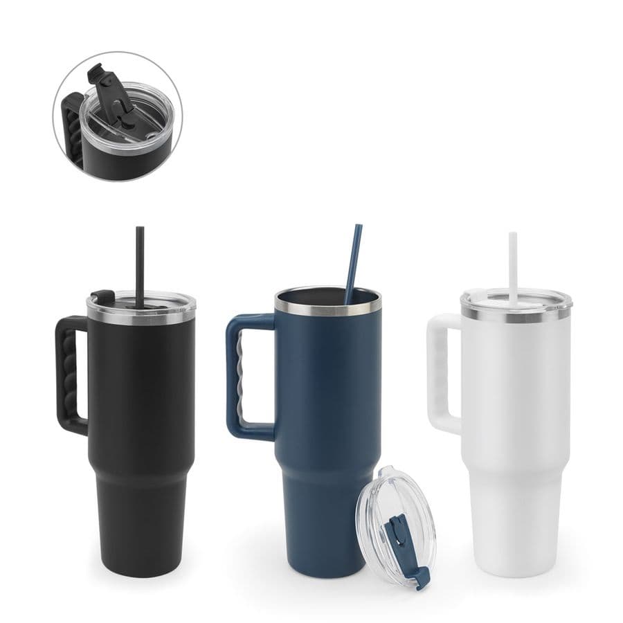 JOYNER XL. Stor termosmugg i rostfritt stål (91 % återvunnen) med vakuumisolerad dubbelvägg och matt yta, 1300 ml