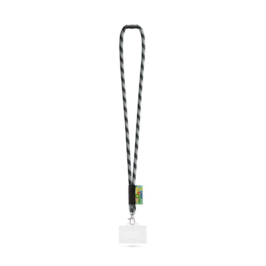 WATFORD. SET Lanyard TUBE Long (Ø 7 mm) med 9 mm karbinhake, Ø 7 mm säkerhetsspänne och 91 x 68 mm styv namnskylts-/korthållare Svart
