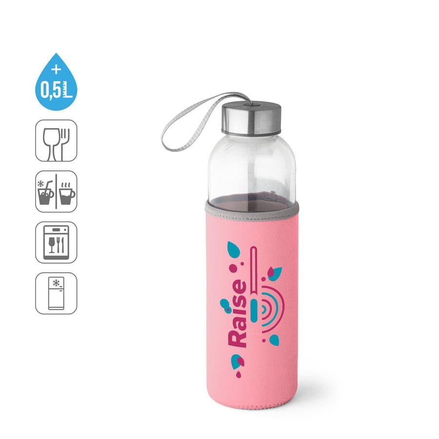 RAISE. Sportflaska av glas och rostfritt stål 520 mL