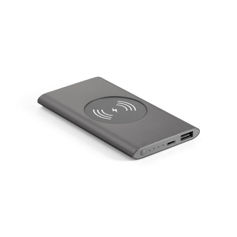 CASSINI. Powerbank 4 000 mAh med 5W trådlös laddare i återvunnet aluminium (100% rAL) Mörkgrå