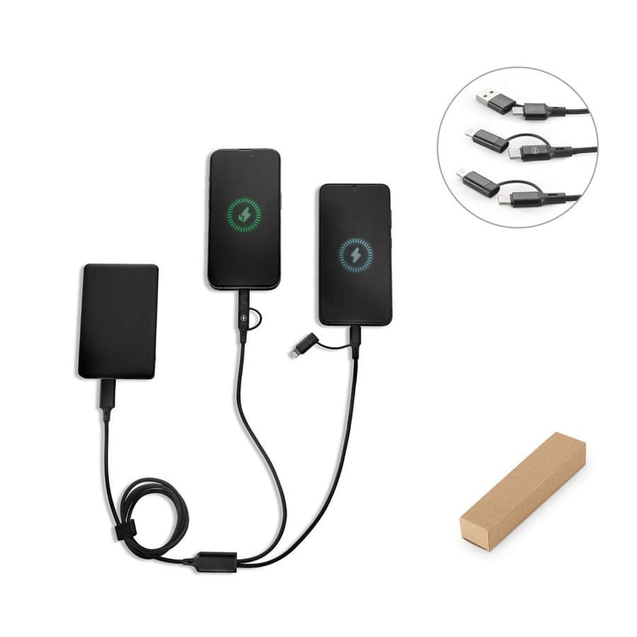 BERTOZZI. Supersnabb 6-i-1 USB-kabel i återvunnen aluminium (20 %) och återvunnen PET (4 %)