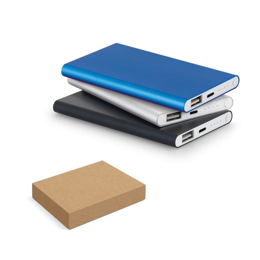 MARCET. Powerbank slimmad 4'000 mAh i återvunnen ABS (70% rABS) och återvunnen ABS (100 % rABS)