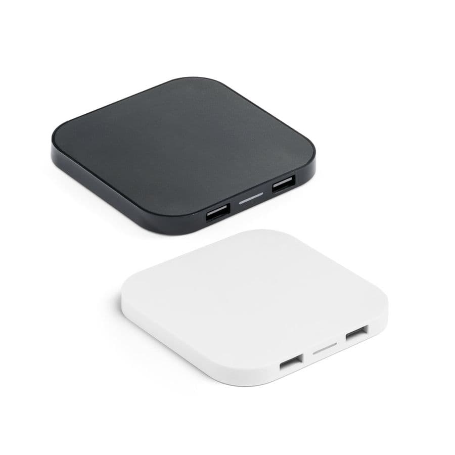 CAROLINE. Supersnabb 15W trådlös laddare med HUB 2 USB-A-portar i återvunnen ABS (60 % rABS)