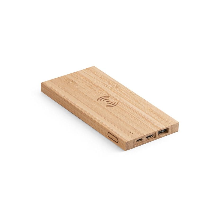 FITCH. Powerbank 5 000 mAh med 5W trådlös laddare i bambuso