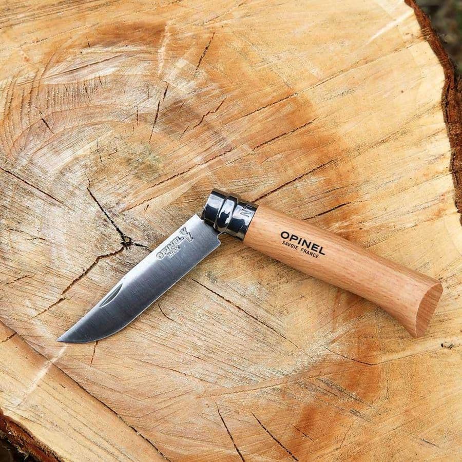 Opinel Inox No 08 pocket knife in a belt pouch